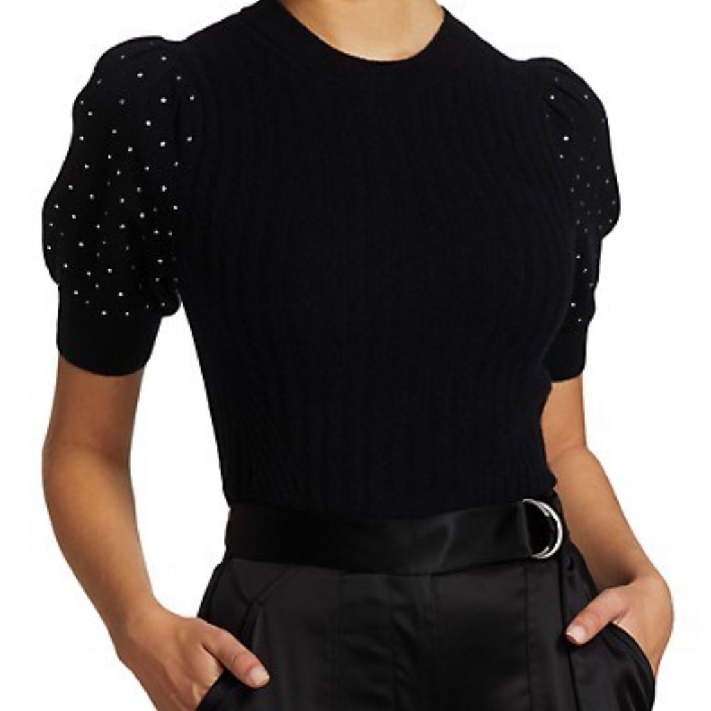 Jonathan Simkhai Daphne Puff-Sleeve Diamonte Sweater Xs